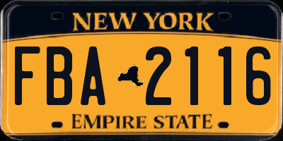 NY license plate FBA2116