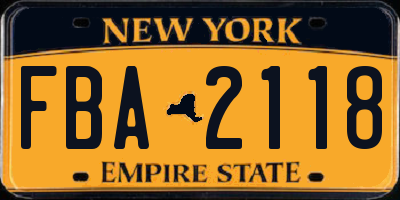 NY license plate FBA2118