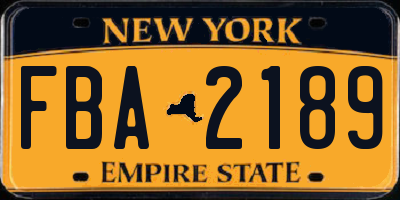 NY license plate FBA2189