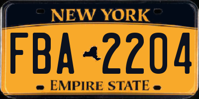 NY license plate FBA2204
