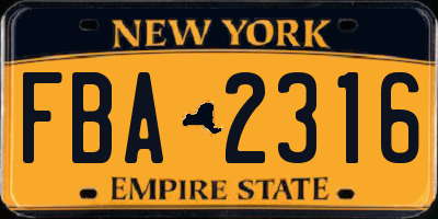 NY license plate FBA2316