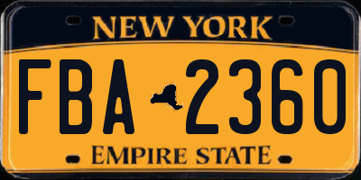 NY license plate FBA2360
