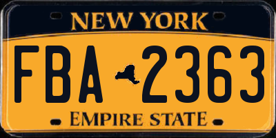 NY license plate FBA2363