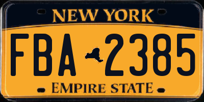NY license plate FBA2385
