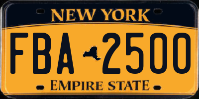 NY license plate FBA2500