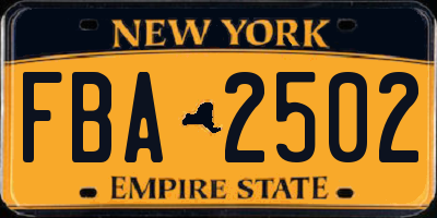 NY license plate FBA2502