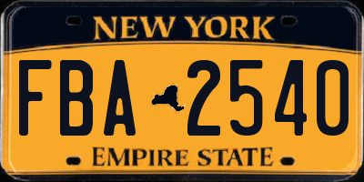 NY license plate FBA2540