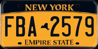 NY license plate FBA2579