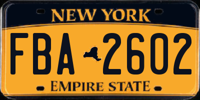 NY license plate FBA2602