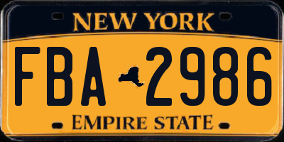 NY license plate FBA2986