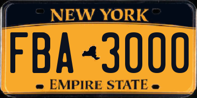NY license plate FBA3000