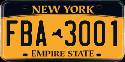 NY license plate FBA3001