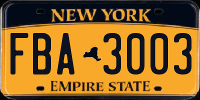 NY license plate FBA3003