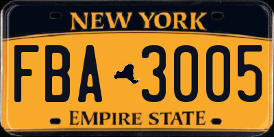 NY license plate FBA3005