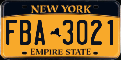 NY license plate FBA3021