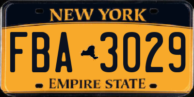 NY license plate FBA3029