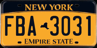 NY license plate FBA3031