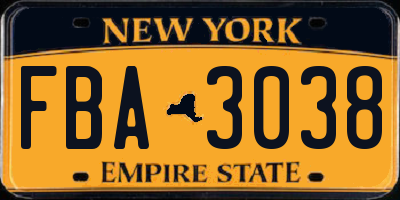 NY license plate FBA3038