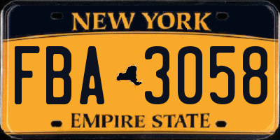 NY license plate FBA3058