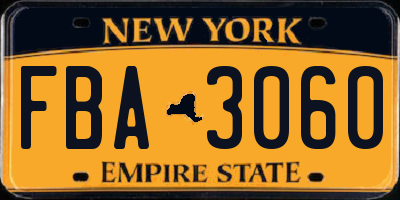 NY license plate FBA3060