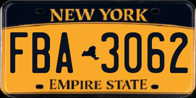 NY license plate FBA3062