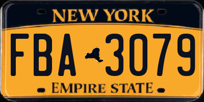 NY license plate FBA3079