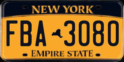 NY license plate FBA3080