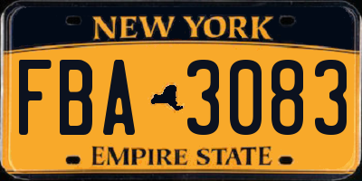 NY license plate FBA3083