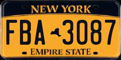 NY license plate FBA3087