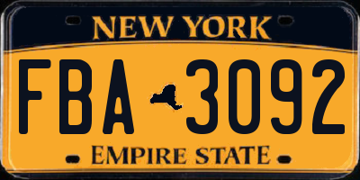 NY license plate FBA3092