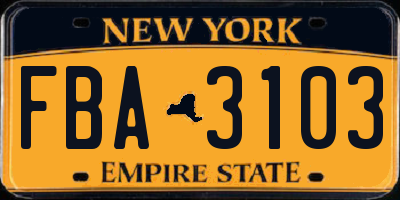 NY license plate FBA3103
