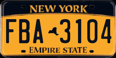 NY license plate FBA3104