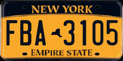 NY license plate FBA3105
