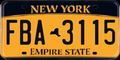 NY license plate FBA3115