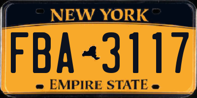 NY license plate FBA3117