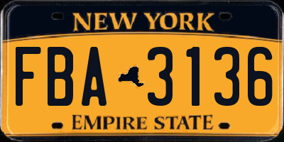 NY license plate FBA3136