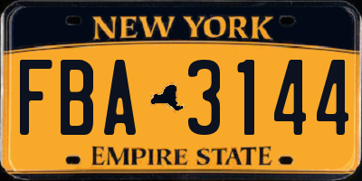 NY license plate FBA3144