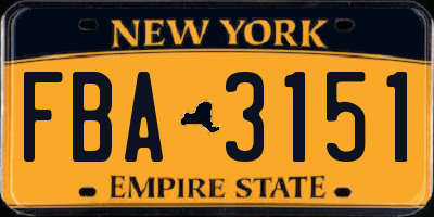 NY license plate FBA3151