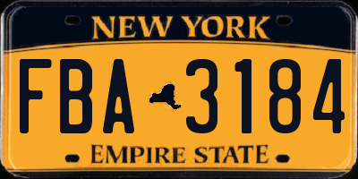 NY license plate FBA3184