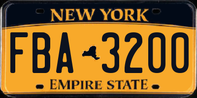 NY license plate FBA3200
