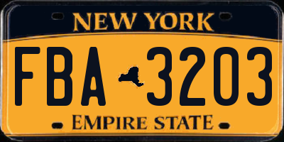 NY license plate FBA3203