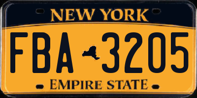 NY license plate FBA3205