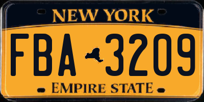 NY license plate FBA3209