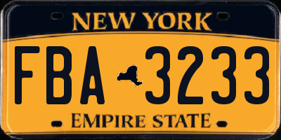NY license plate FBA3233