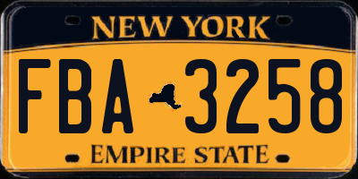 NY license plate FBA3258