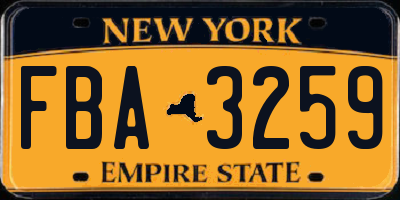NY license plate FBA3259