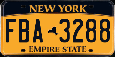 NY license plate FBA3288