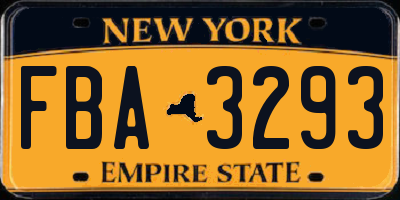 NY license plate FBA3293