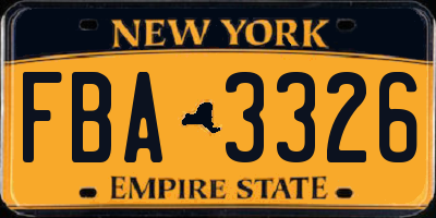 NY license plate FBA3326