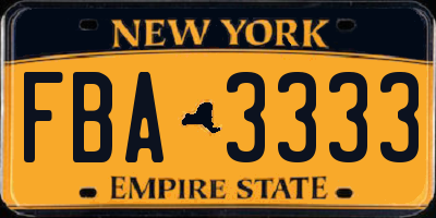 NY license plate FBA3333